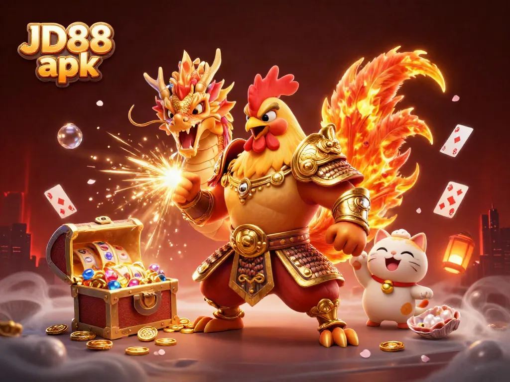Explore the vibrant world of JD88 apk with dynamic characters and casino elements in a rich scene.