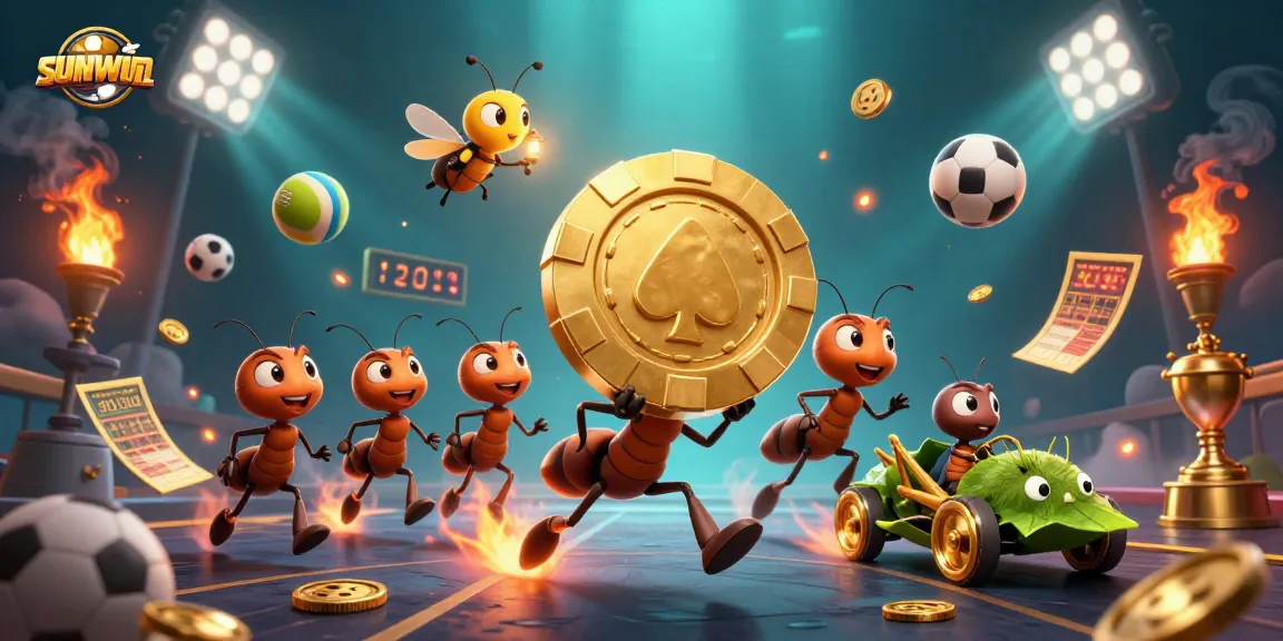 Join the sunwin heist with dynamic ants and sports elements in a vivid scene.