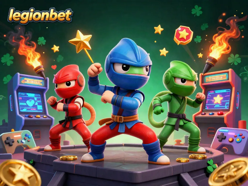 Join the action at legionbet with colorful chameleon ninjas and casino gaming excitement.