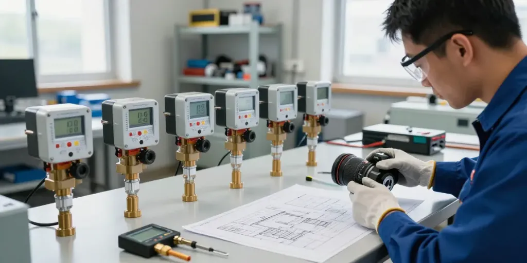Technician examining mechanical pressure switches, highlighting pressure switch manufacturer expertise in industrial automation.
