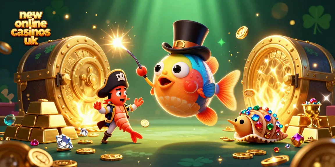 Explore exciting new online casinos UK featuring vibrant characters discovering golden treasures.