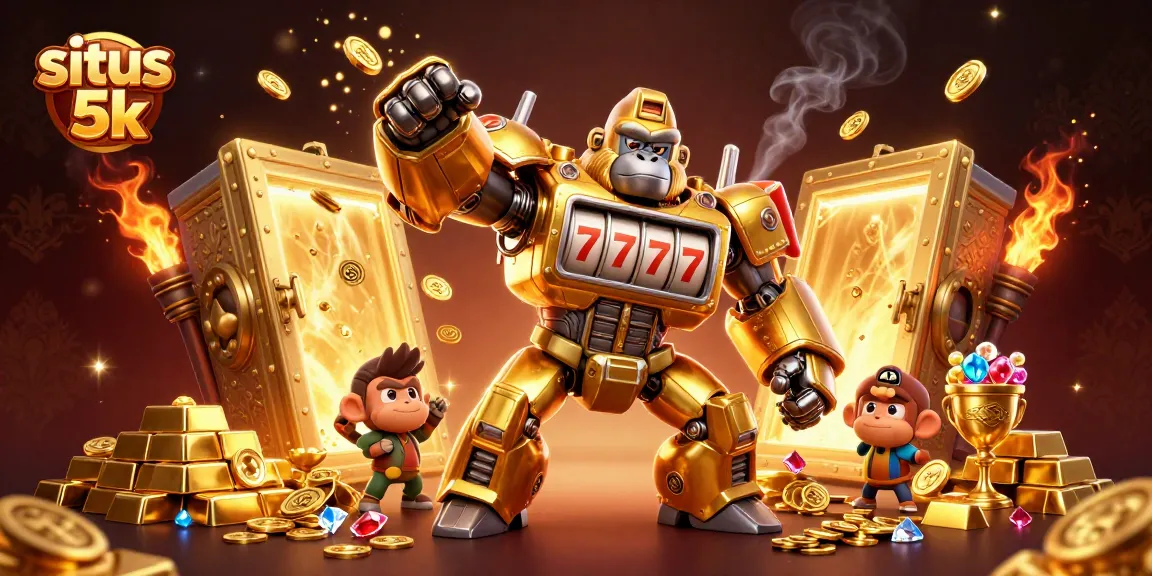 Experience exciting gameplay at situs 5k with a vibrant scene of a golden gorilla mech celebrating wins!