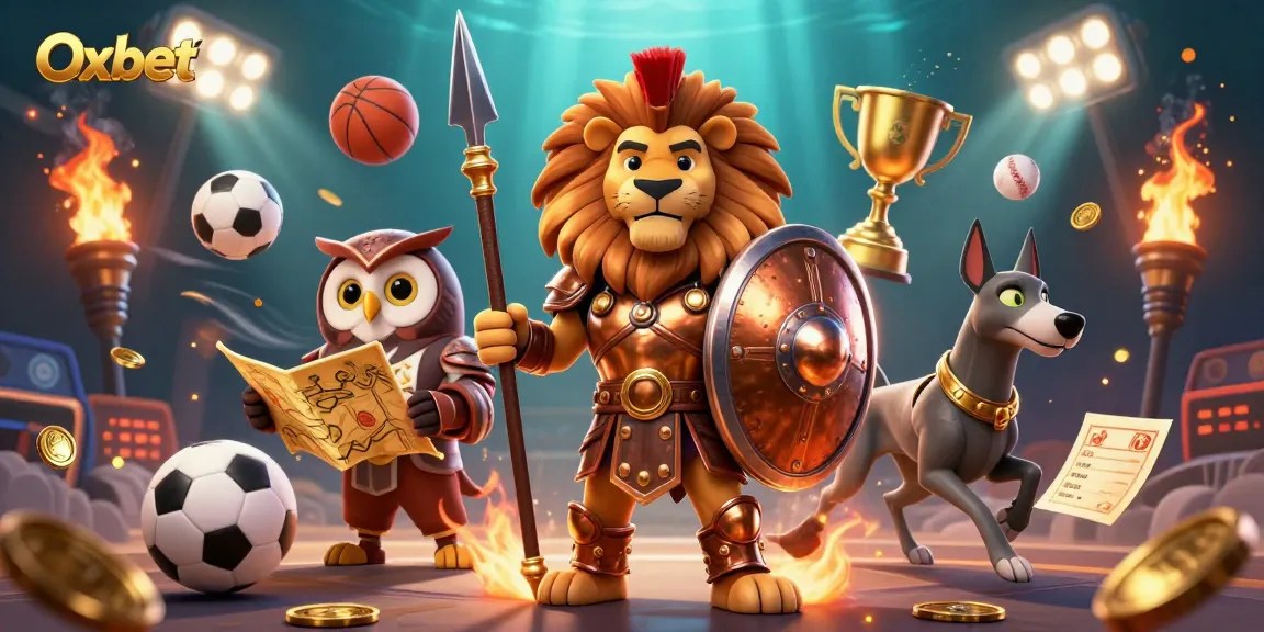 Experience winning at Oxbet with an energetic depiction of a Spartan lion and dynamic sports elements.
