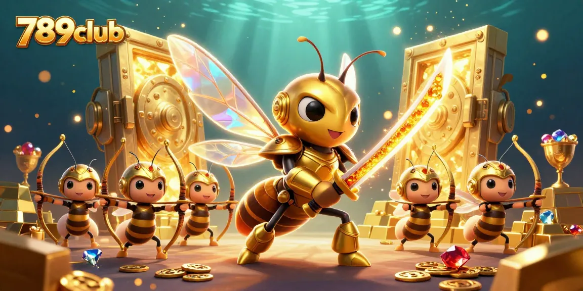 Engaging in dynamic gameplay at 789club with a 3D golden hornet and treasure elements.
