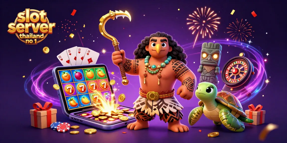 Engage with slot server thailand no 1 through vibrant casino-themed 3D illustration filled with gold coins and slot games.