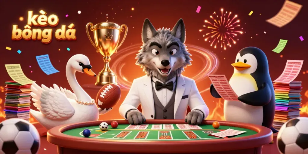 Engage with kèo bóng đá at a vibrant sports betting table featuring iconic characters and elements.