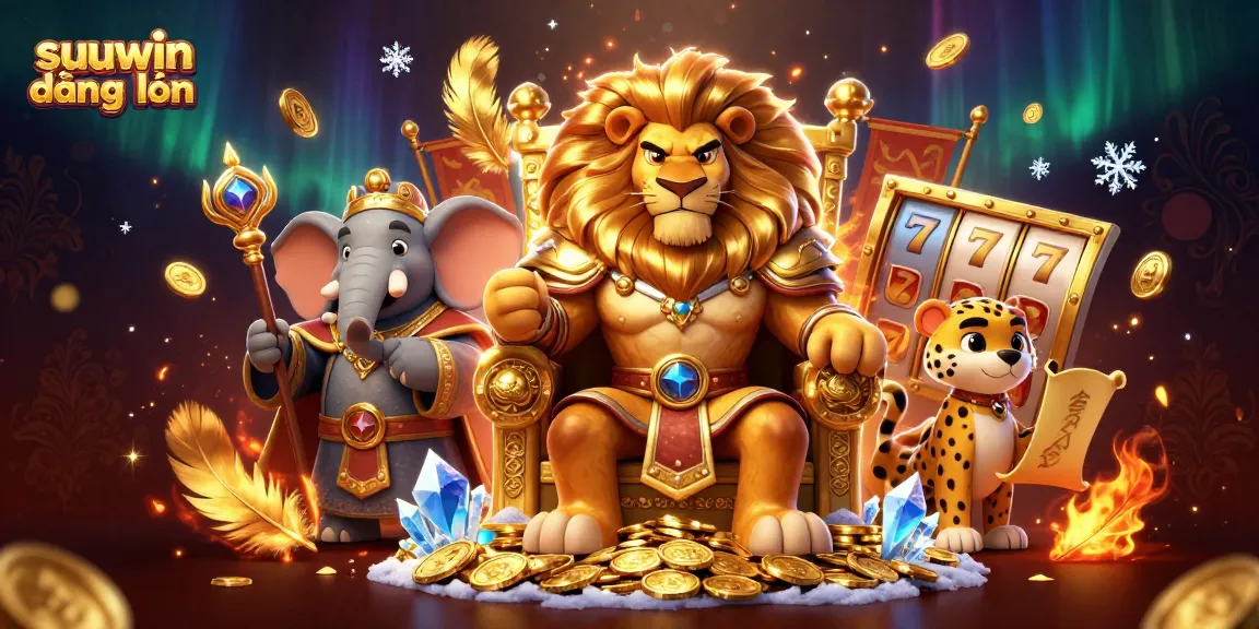Engage with suuwin đăng nhập in a vibrant 3D casino illustration featuring a lion king and dynamic game elements.