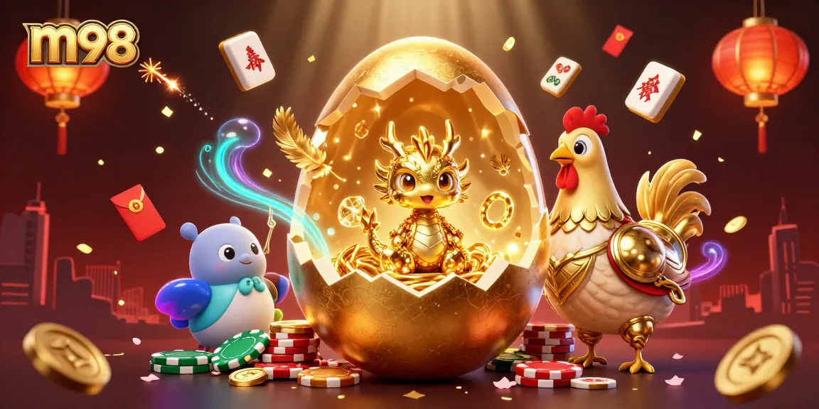 Experience the thrill of m98 gaming with a golden dragon amid vibrant casino elements.
