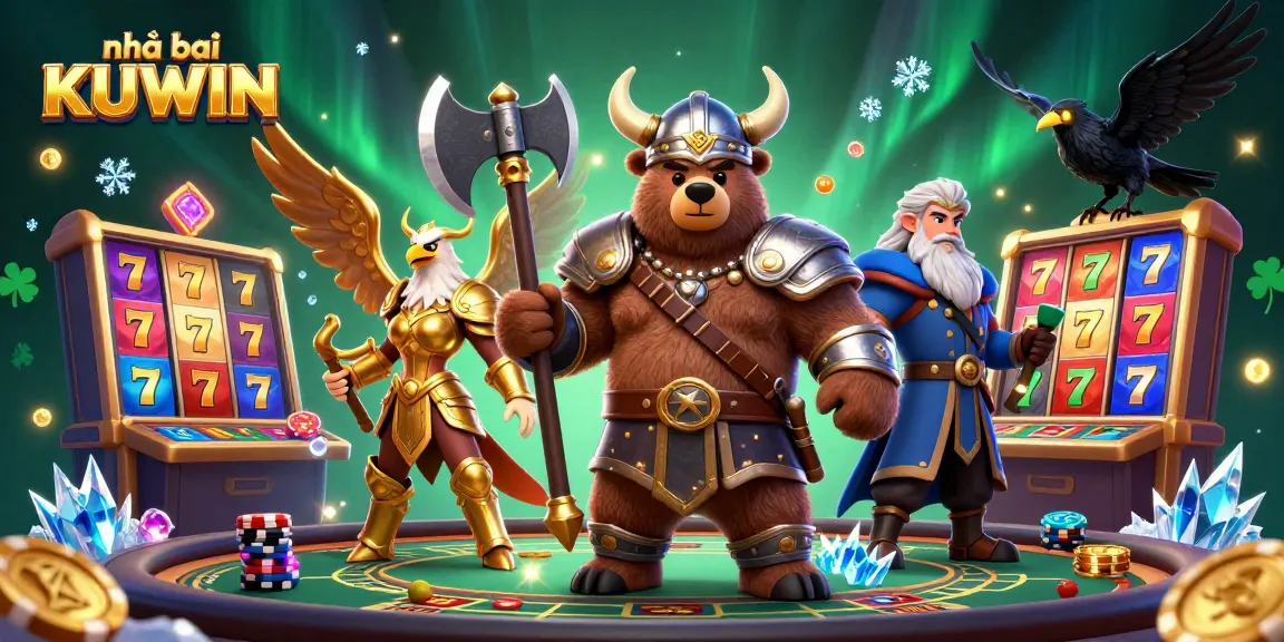 Engage in thrilling gameplay at Nhà cái KUWIN with vibrant 3D casino elements and lively characters.