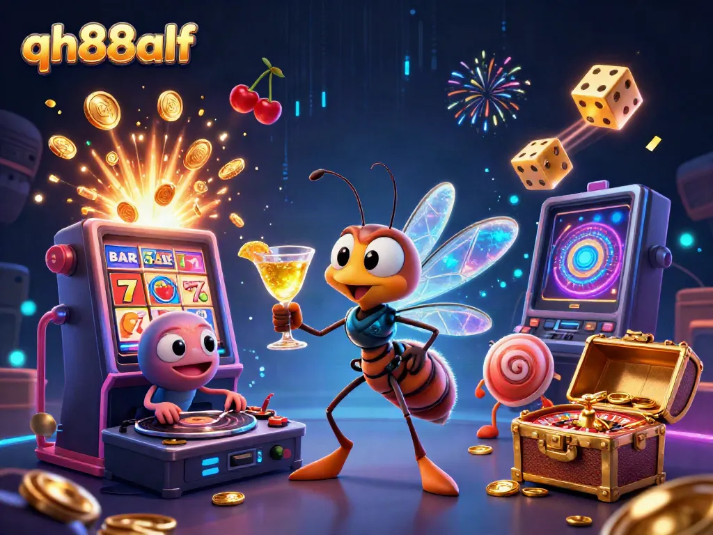 Engaging scene of qh88alf gaming characters amidst vibrant casino action, showcasing unique elements.