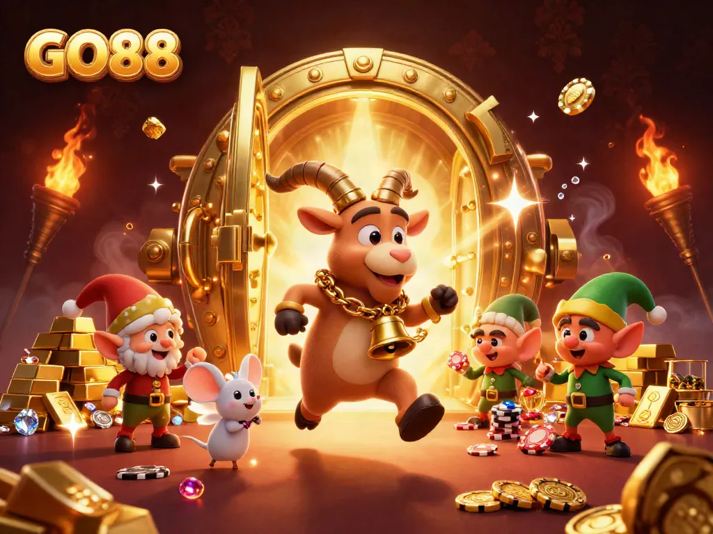 Engage in thrilling gameplay at GO88's holiday-horror casino featuring lively characters and treasure.
