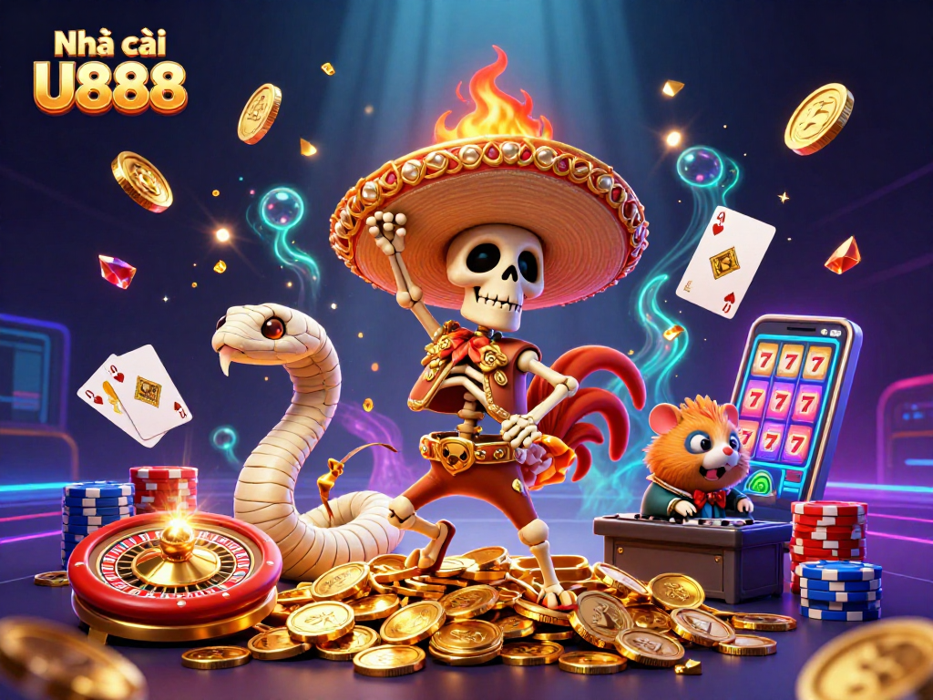 Experience the lively action with Nhà cái U888 in this 3D casino scene featuring vibrant characters and rich game elements.