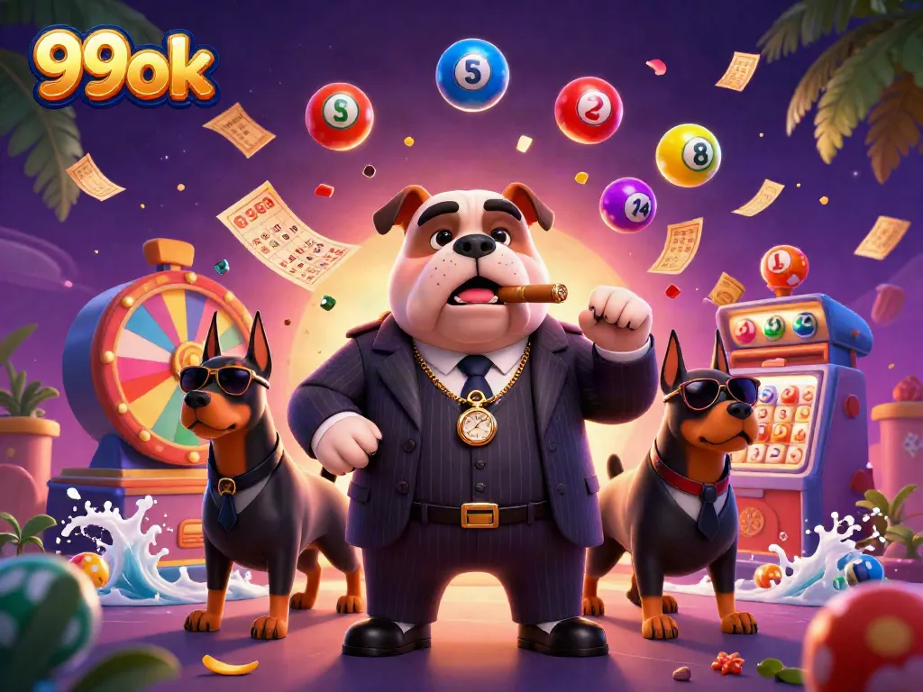 Experience the thrill of 99ok with a dynamic scene featuring a mafia boss and casino elements.