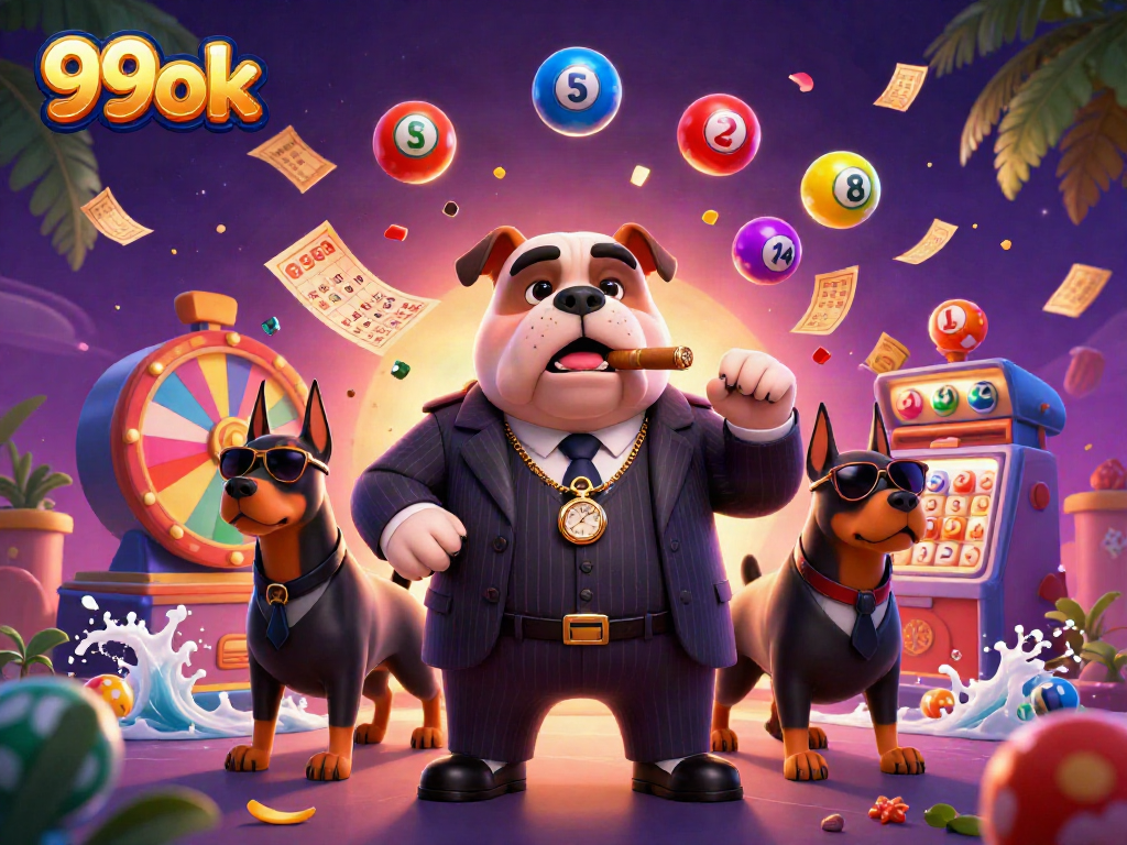 Experience the thrill of 99ok with a dynamic scene featuring a mafia boss and casino elements.
