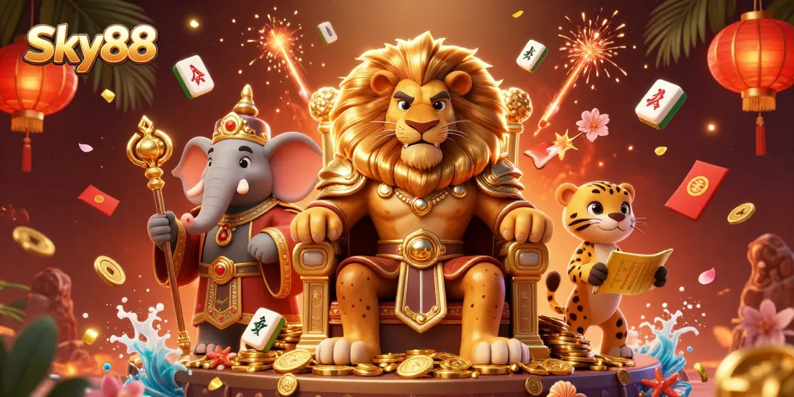 Engage with Sky88's vibrant casino scene featuring diverse gambling elements and characters.