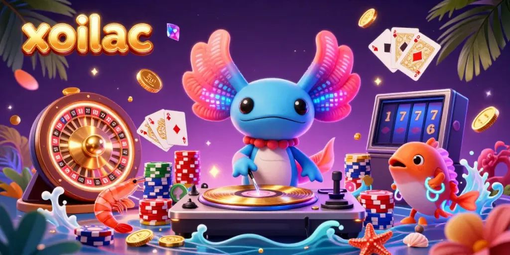 Experience the thrill of gambling with xoilac-themed neon underwater casino scene, featuring vibrant characters and exciting elements.