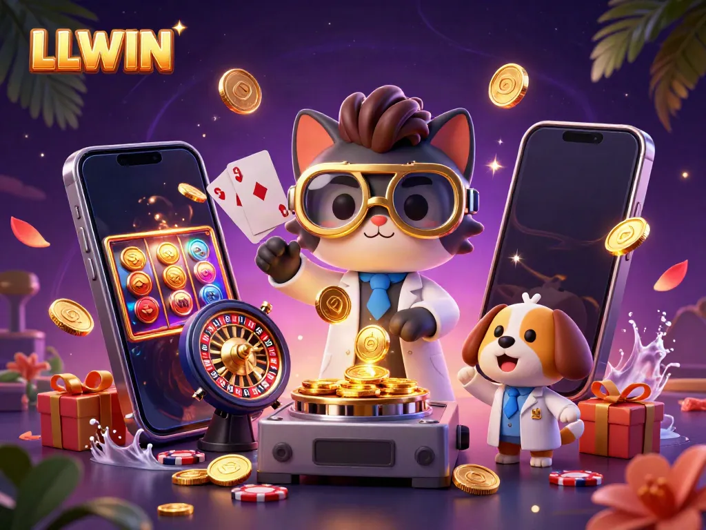 Engage in thrilling gameplay with LLWIN's vibrant casino experience featuring animated characters.