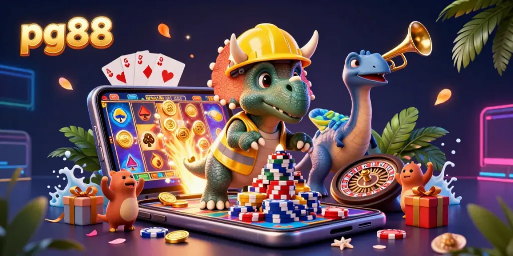 Play exciting games at pg88 with vibrant casino elements and cheering characters!