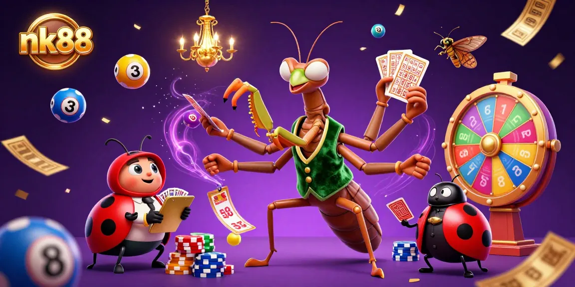 Engage with nk88 in this lively digital casino scene featuring vibrant characters and thrilling game elements.