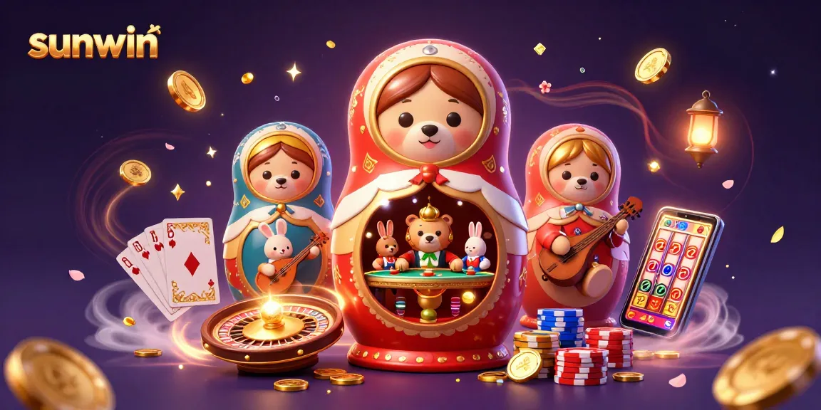 Play games and win at sunwin with thrilling casino elements in a vibrant 3D illustration.