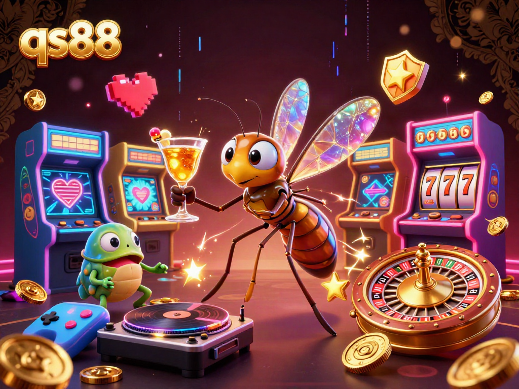 Enjoy the excitement of qs88 with an animated scene depicting a lively casino atmosphere.
