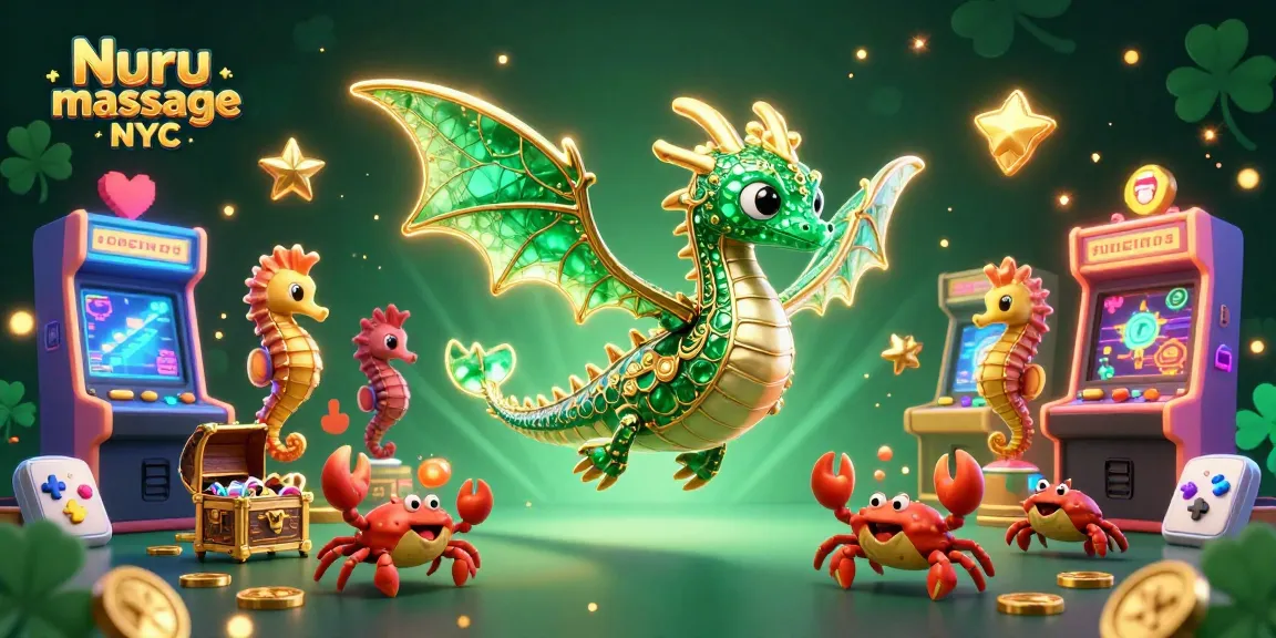 Nuru massage NYC enhances relaxation with a vibrant sea dragon and casino-themed scene.