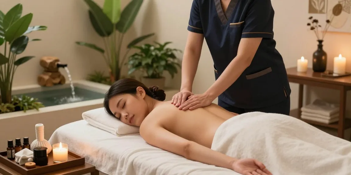 Professional performing 출장안마 in a tranquil home spa with soothing ambiance and relaxing elements.