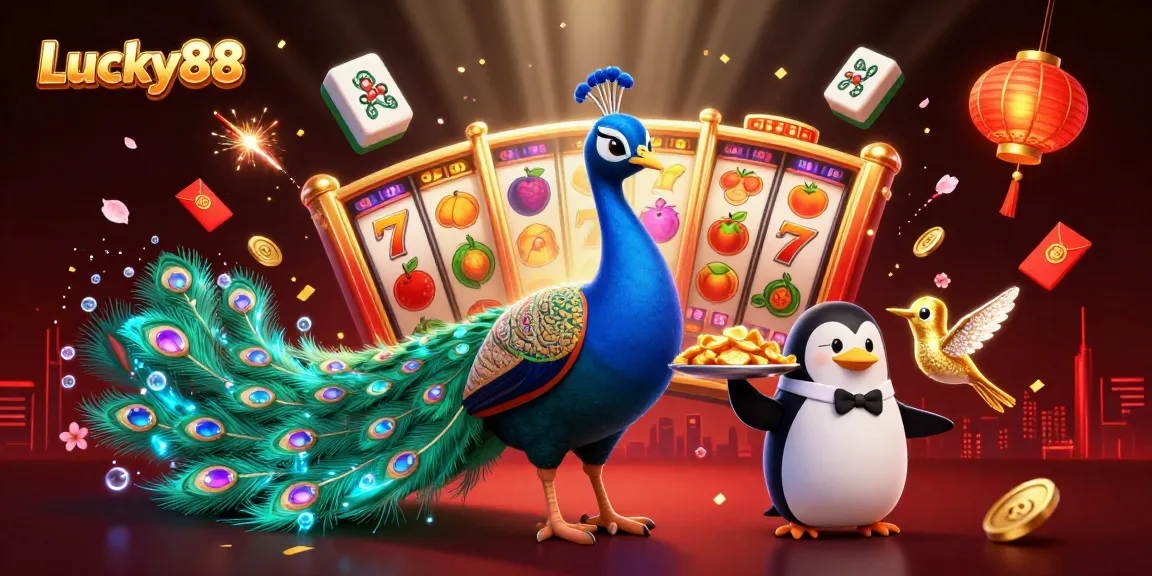 Engage with the Lucky88 slot game through vibrant characters and dynamic casino visuals.