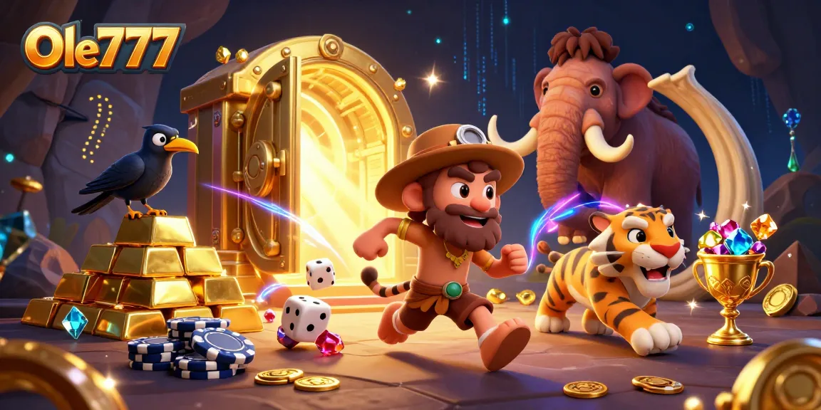 Experience the excitement of winning at Ole777 in a vibrant cartoon casino scene.