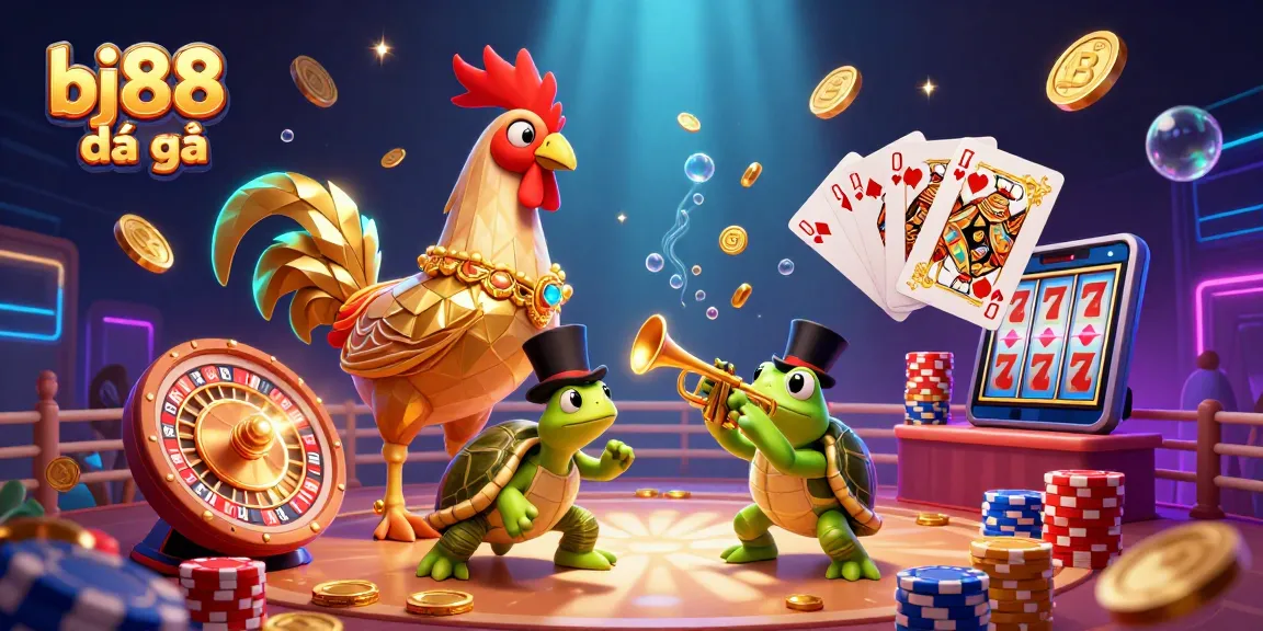 Experience exciting bj88 đá gà action in this vibrant 3D illustration, showcasing animated characters and dynamic casino elements.