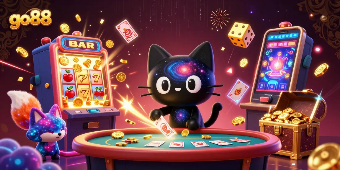 Engage in exciting gameplay at Go88's cosmic casino with vibrant characters and rich gaming elements.