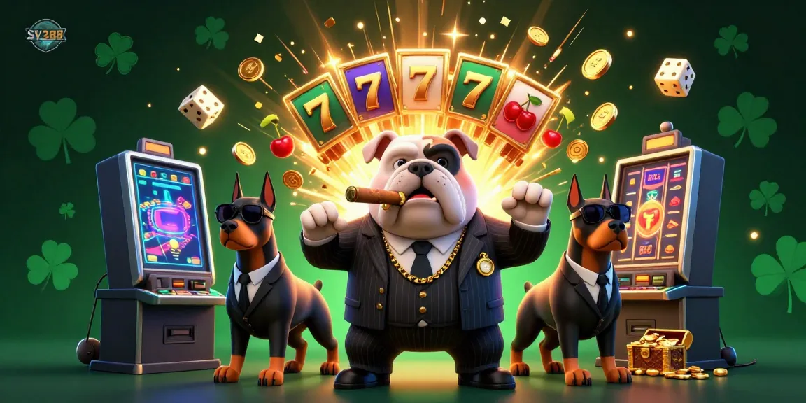 Experience the thrill of SV388 with the mafia dog and Doberman bodyguards amidst a jackpot explosion.