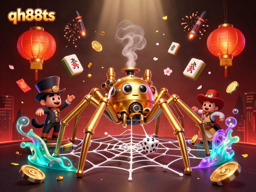 Experience the thrill of qh88ts with a steampunk spider in a vibrant casino scene.