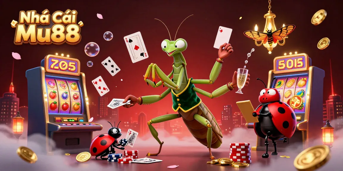 Experience thrilling wins at Nhà Cái Mu88 with a vibrant illustration of exciting slot action amid colorful characters.